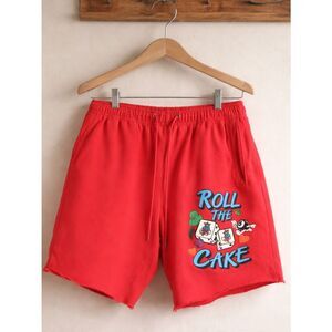 Wedding Cake Pink Elastic Waist Shorts with Graphic Label